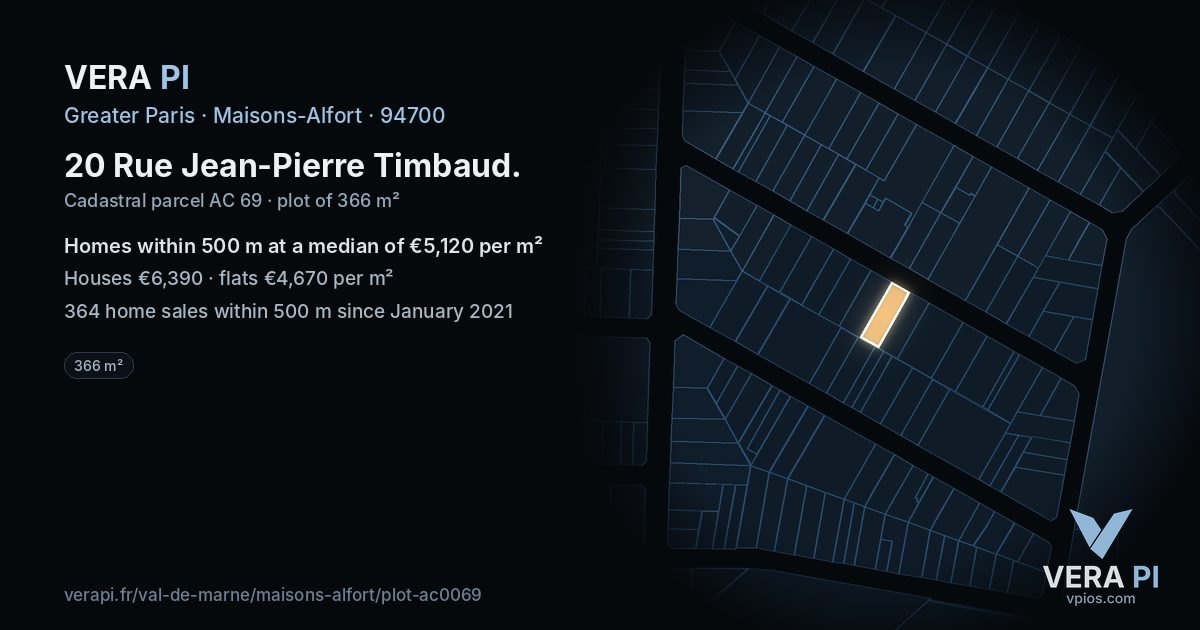 20 Rue Jean-Pierre Timbaud, Maisons-Alfort at night – the plot lit, the parcels around coloured by the prices near them