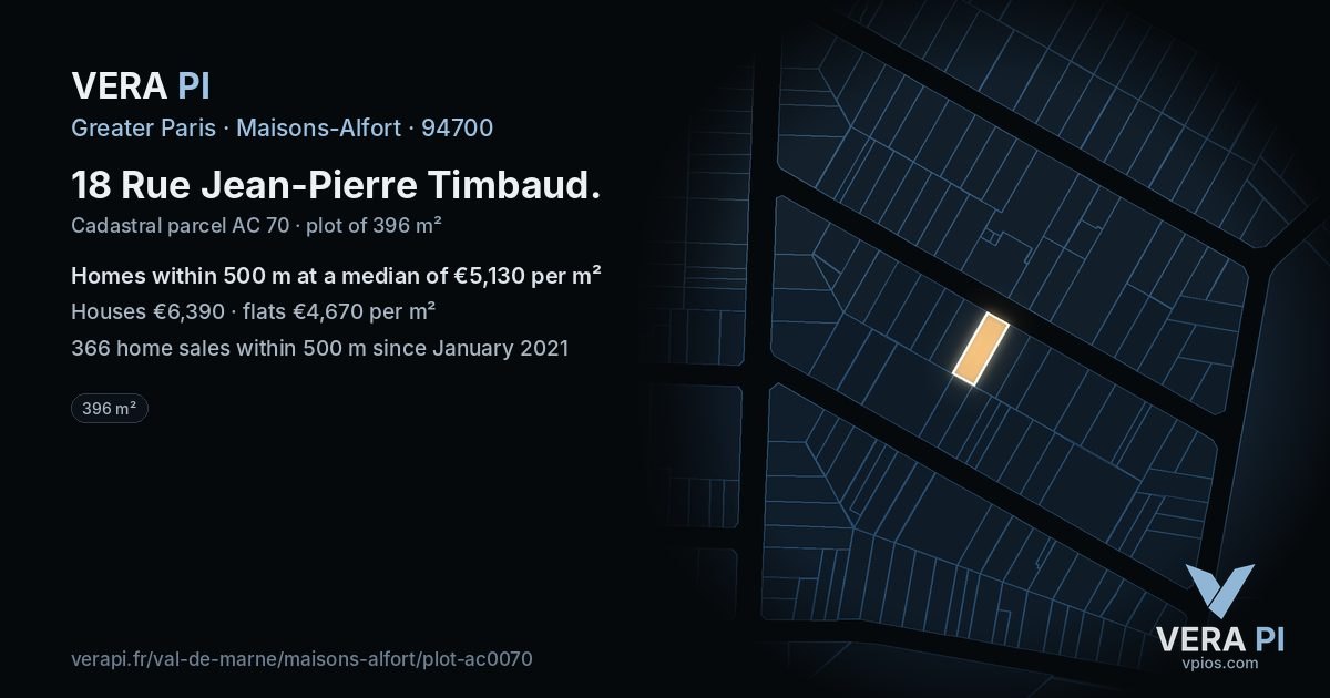18 Rue Jean-Pierre Timbaud, Maisons-Alfort at night – the plot lit, the parcels around coloured by the prices near them