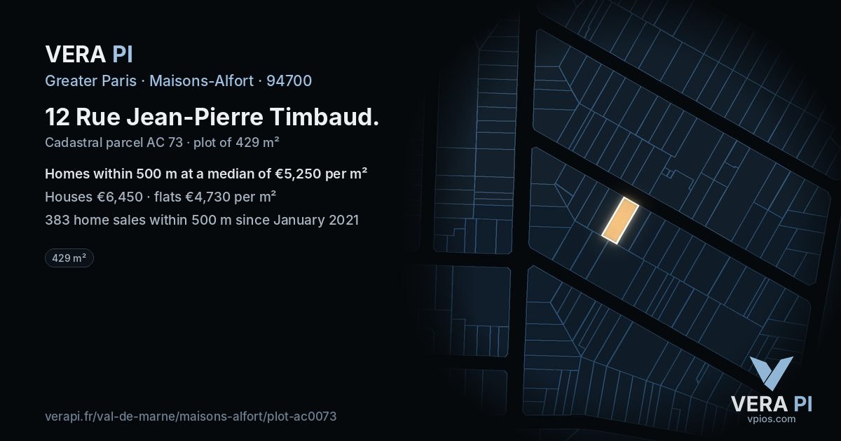 12 Rue Jean-Pierre Timbaud, Maisons-Alfort at night – the plot lit, the parcels around coloured by the prices near them