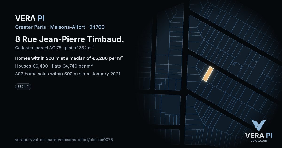 8 Rue Jean-Pierre Timbaud, Maisons-Alfort at night – the plot lit, the parcels around coloured by the prices near them
