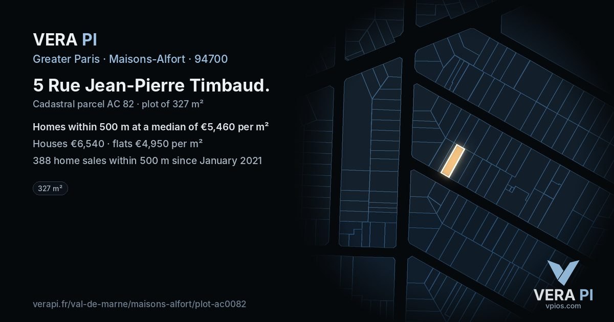 5 Rue Jean-Pierre Timbaud, Maisons-Alfort at night – the plot lit, the parcels around coloured by the prices near them