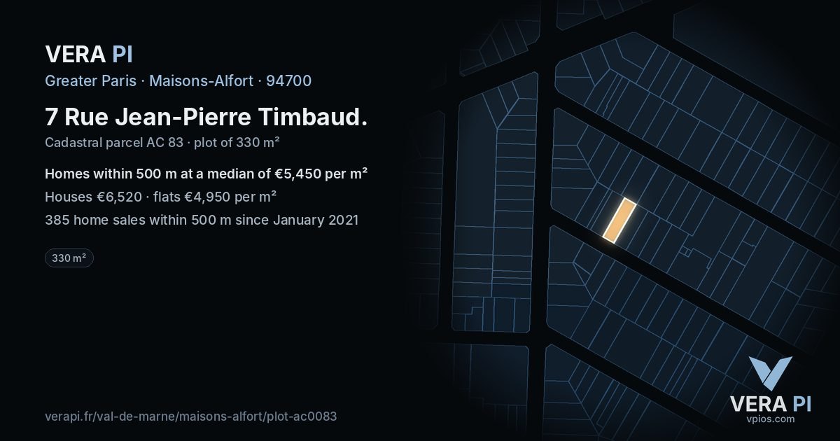 7 Rue Jean-Pierre Timbaud, Maisons-Alfort at night – the plot lit, the parcels around coloured by the prices near them
