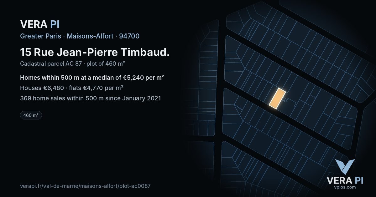 15 Rue Jean-Pierre Timbaud, Maisons-Alfort at night – the plot lit, the parcels around coloured by the prices near them