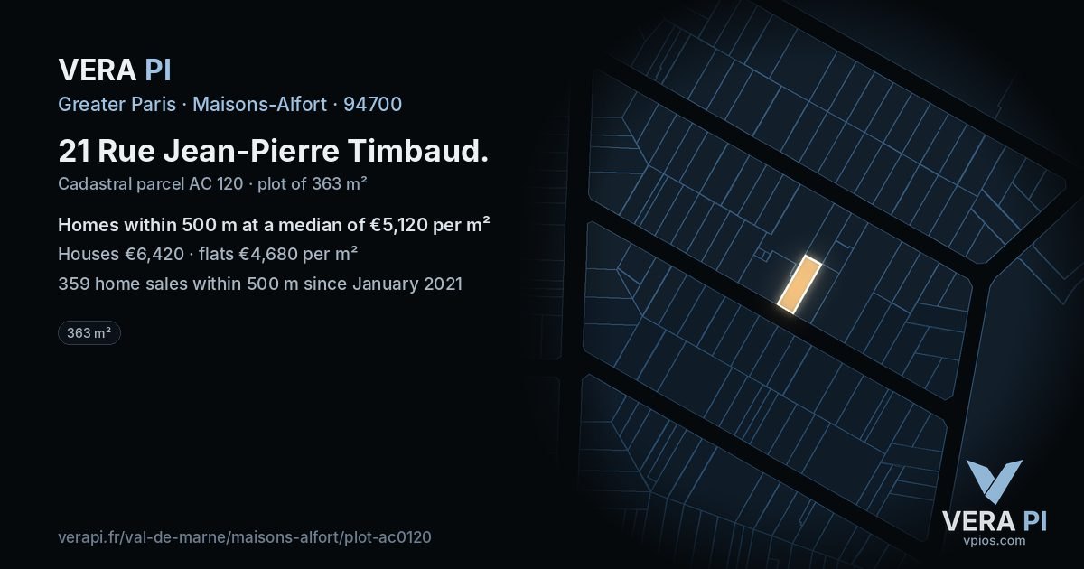 21 Rue Jean-Pierre Timbaud, Maisons-Alfort at night – the plot lit, the parcels around coloured by the prices near them