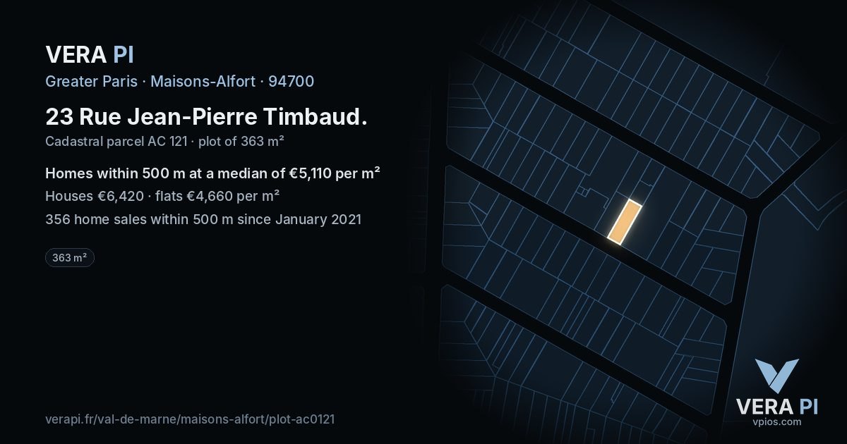 23 Rue Jean-Pierre Timbaud, Maisons-Alfort at night – the plot lit, the parcels around coloured by the prices near them