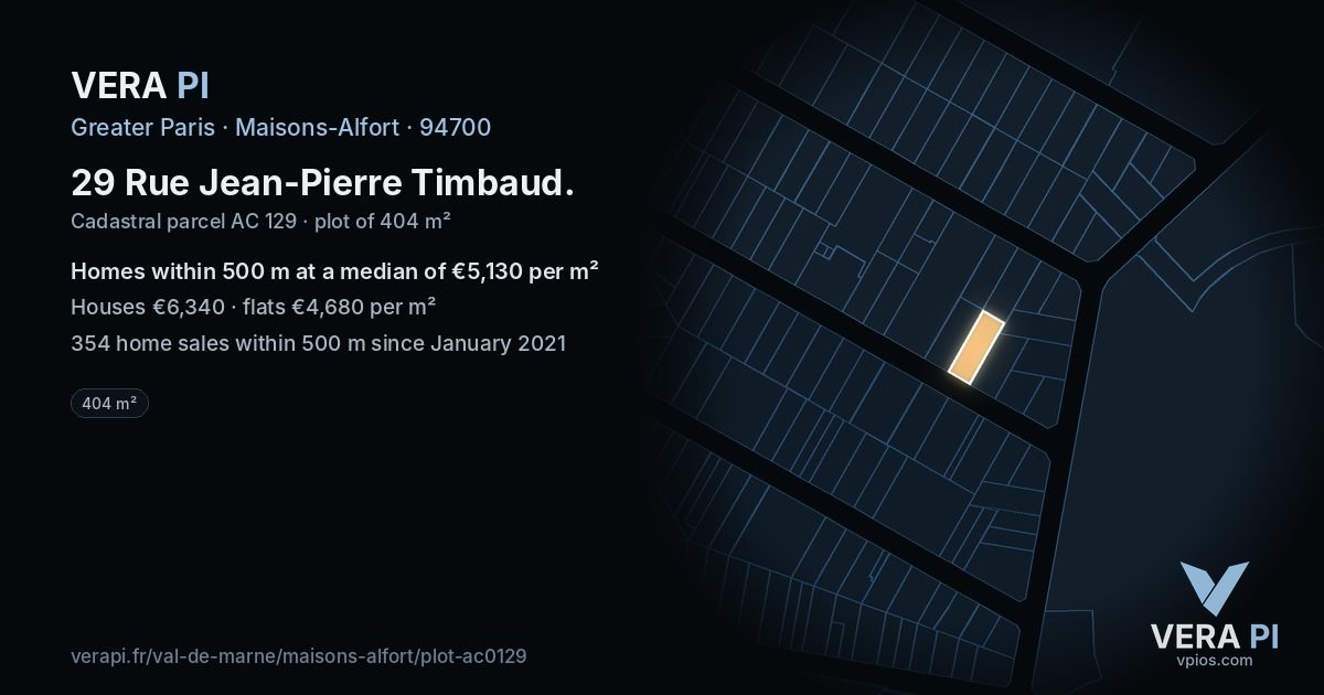 29 Rue Jean-Pierre Timbaud, Maisons-Alfort at night – the plot lit, the parcels around coloured by the prices near them