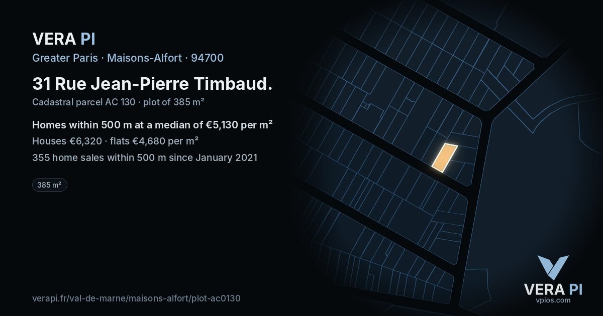 31 Rue Jean-Pierre Timbaud, Maisons-Alfort at night – the plot lit, the parcels around coloured by the prices near them