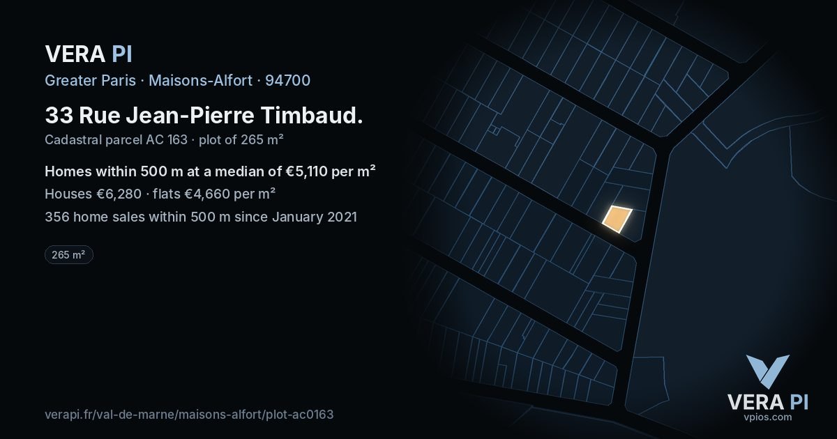 33 Rue Jean-Pierre Timbaud, Maisons-Alfort at night – the plot lit, the parcels around coloured by the prices near them