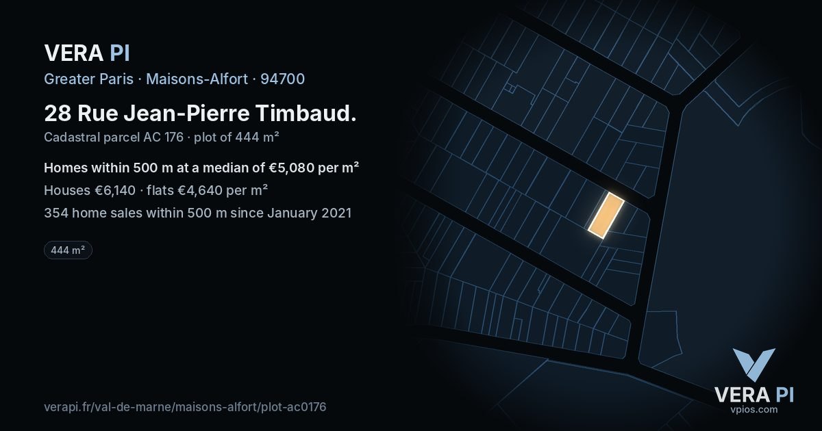 28 Rue Jean-Pierre Timbaud, Maisons-Alfort at night – the plot lit, the parcels around coloured by the prices near them