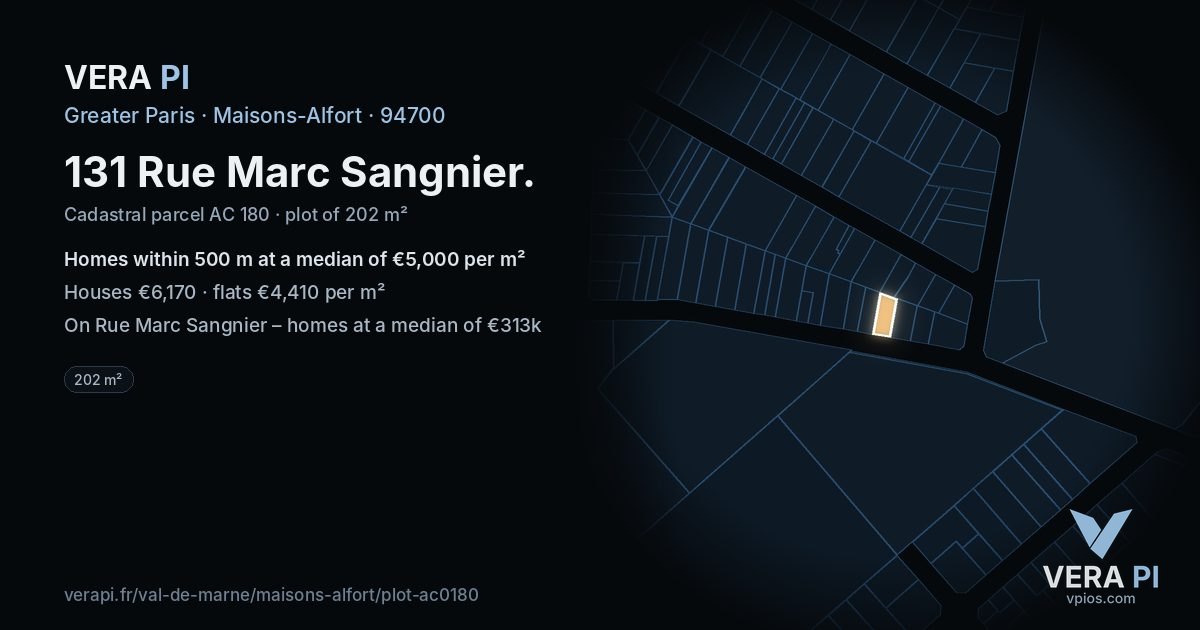 131 Rue Marc Sangnier, Maisons-Alfort at night – the plot lit, the parcels around coloured by the prices near them