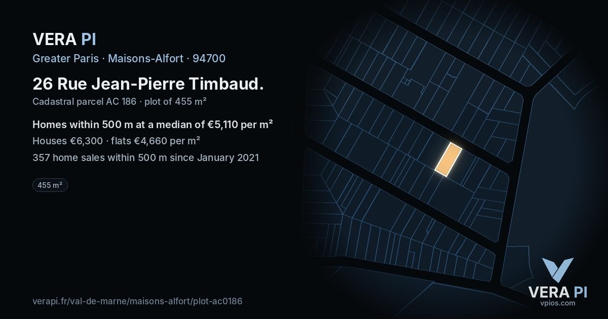 26 Rue Jean-Pierre Timbaud, Maisons-Alfort at night – the plot lit, the parcels around coloured by the prices near them