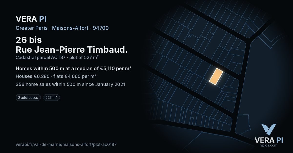 26 bis Rue Jean-Pierre Timbaud, Maisons-Alfort at night – the plot lit, the parcels around coloured by the prices near them