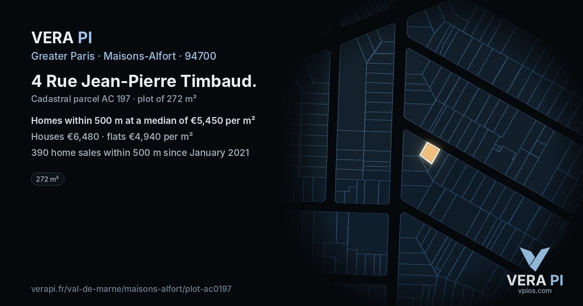 4 Rue Jean-Pierre Timbaud, Maisons-Alfort at night – the plot lit, the parcels around coloured by the prices near them