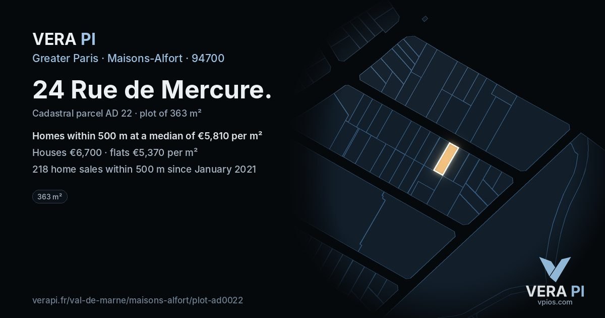 24 Rue de Mercure, Maisons-Alfort at night – the plot lit, the parcels around coloured by the prices near them