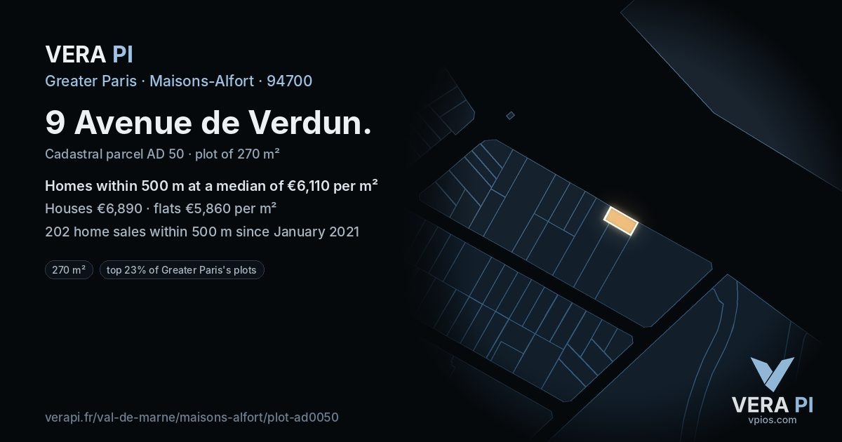 9 Avenue de Verdun, Maisons-Alfort at night – the plot lit, the parcels around coloured by the prices near them