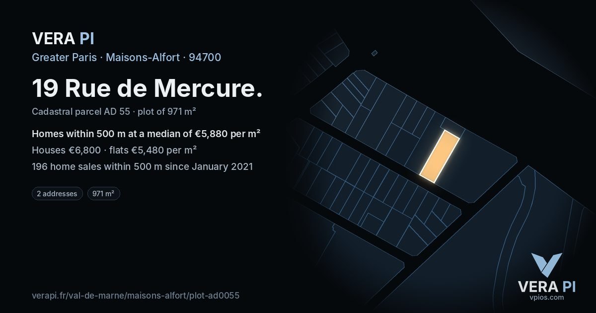 19 Rue de Mercure, Maisons-Alfort at night – the plot lit, the parcels around coloured by the prices near them