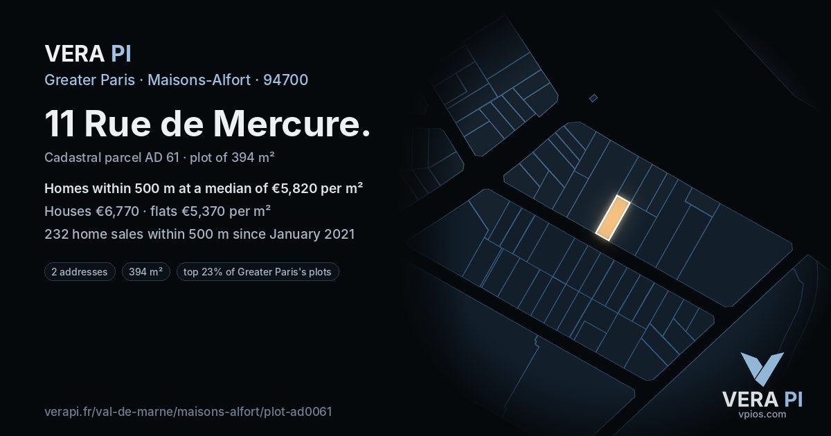 11 Rue de Mercure, Maisons-Alfort at night – the plot lit, the parcels around coloured by the prices near them