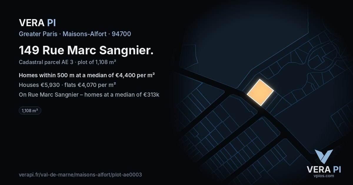 149 Rue Marc Sangnier, Maisons-Alfort at night – the plot lit, the parcels around coloured by the prices near them