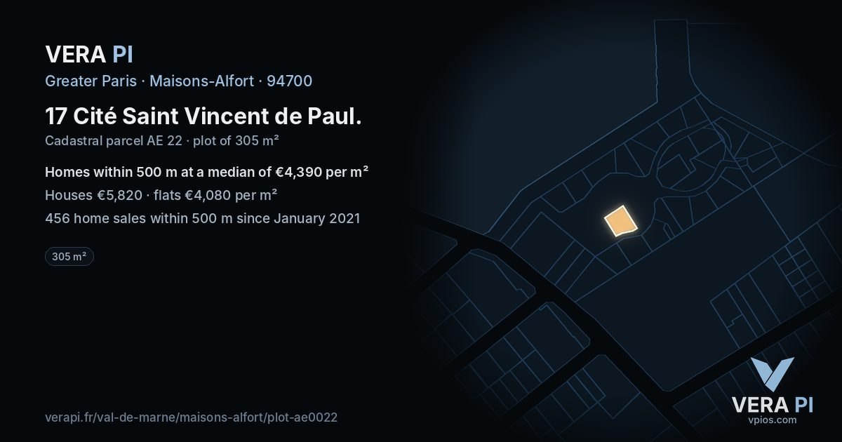 17 Cité Saint Vincent de Paul, Maisons-Alfort at night – the plot lit, the parcels around coloured by the prices near them