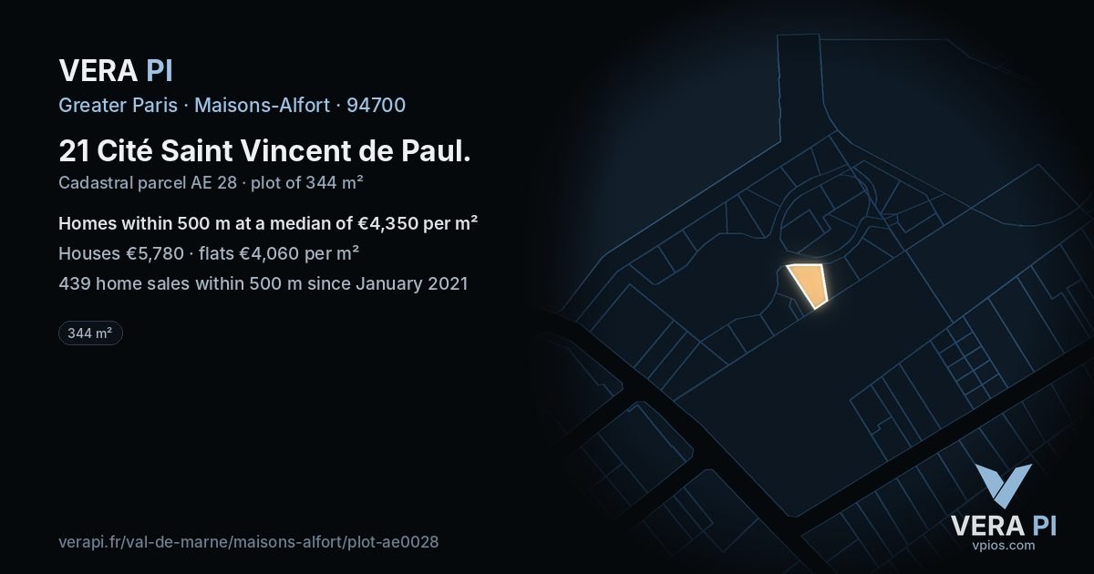 21 Cité Saint Vincent de Paul, Maisons-Alfort at night – the plot lit, the parcels around coloured by the prices near them