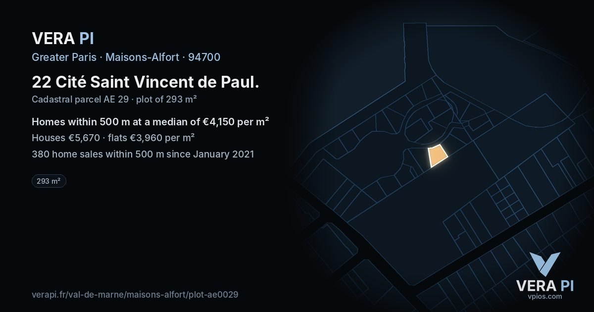 22 Cité Saint Vincent de Paul, Maisons-Alfort at night – the plot lit, the parcels around coloured by the prices near them
