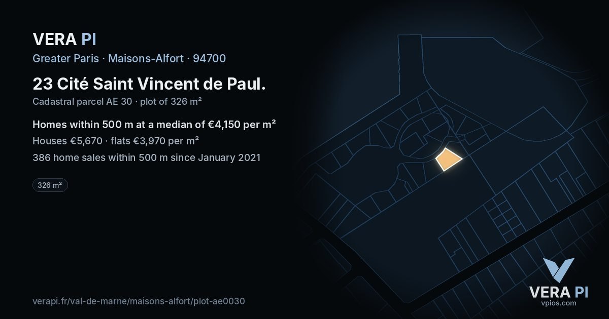 23 Cité Saint Vincent de Paul, Maisons-Alfort at night – the plot lit, the parcels around coloured by the prices near them