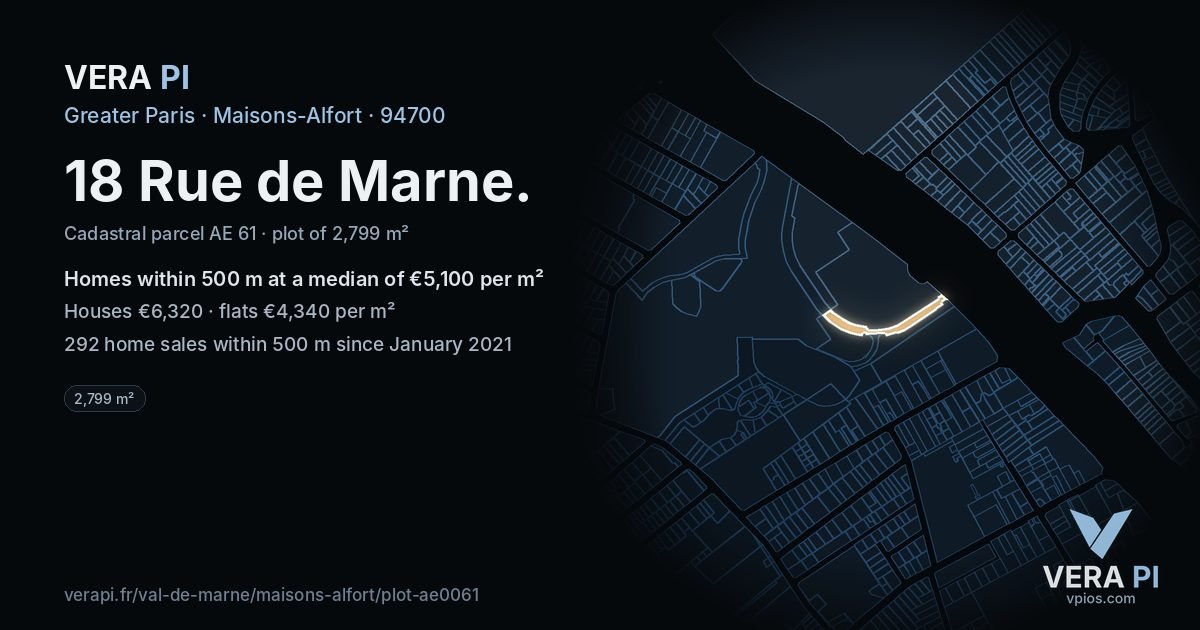 18 Rue de Marne, Maisons-Alfort at night – the plot lit, the parcels around coloured by the prices near them
