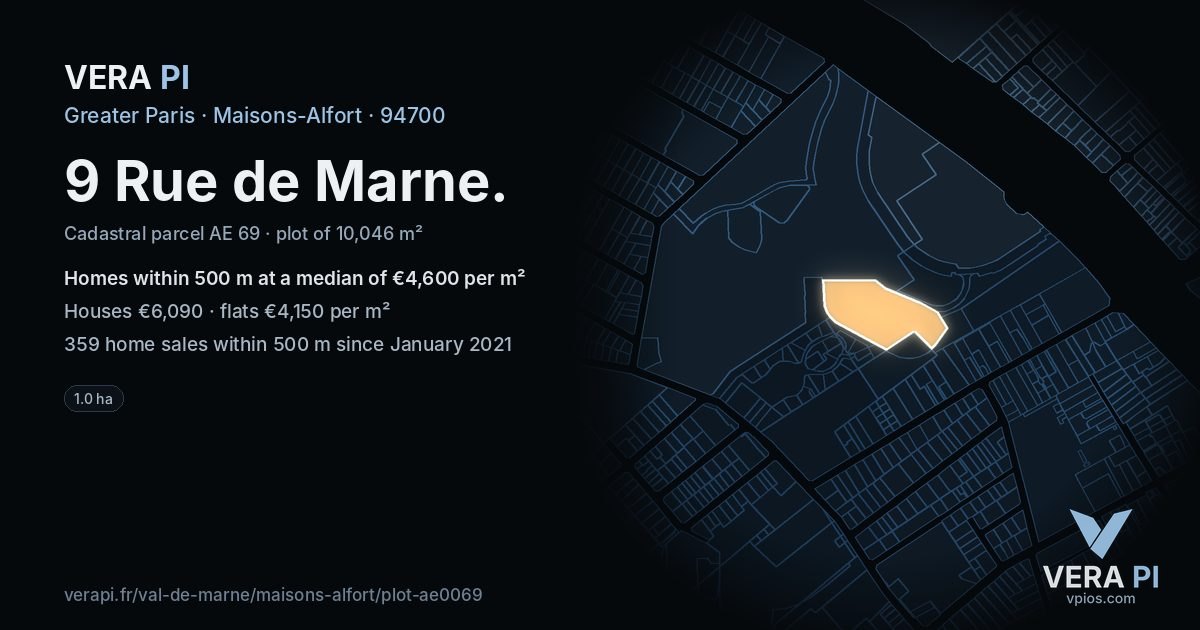 9 Rue de Marne, Maisons-Alfort at night – the plot lit, the parcels around coloured by the prices near them