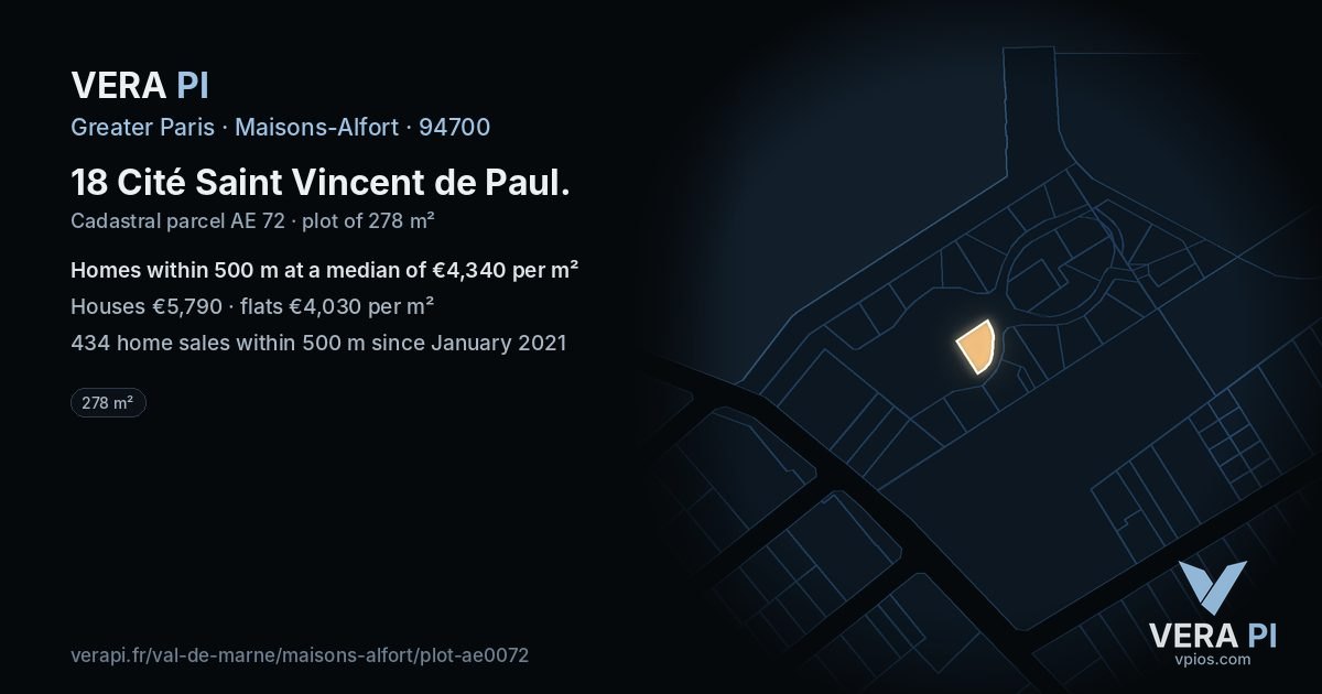 18 Cité Saint Vincent de Paul, Maisons-Alfort at night – the plot lit, the parcels around coloured by the prices near them