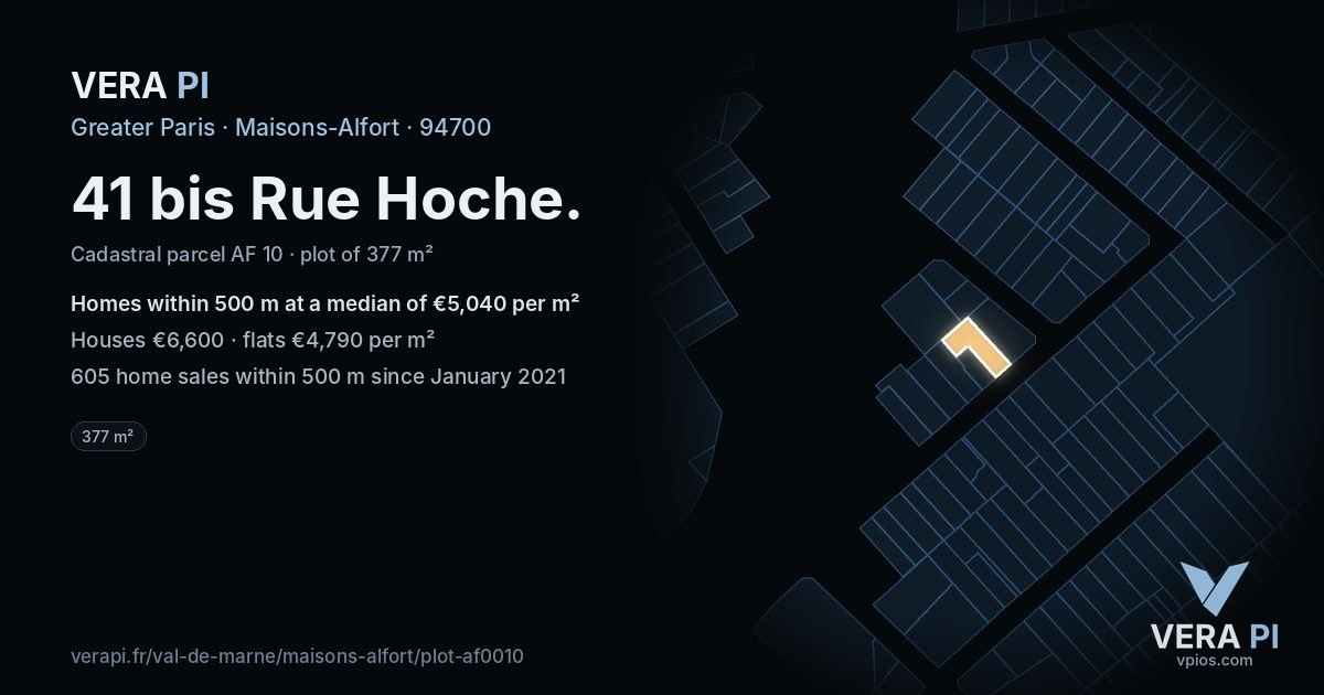 41 bis Rue Hoche, Maisons-Alfort at night – the plot lit, the parcels around coloured by the prices near them