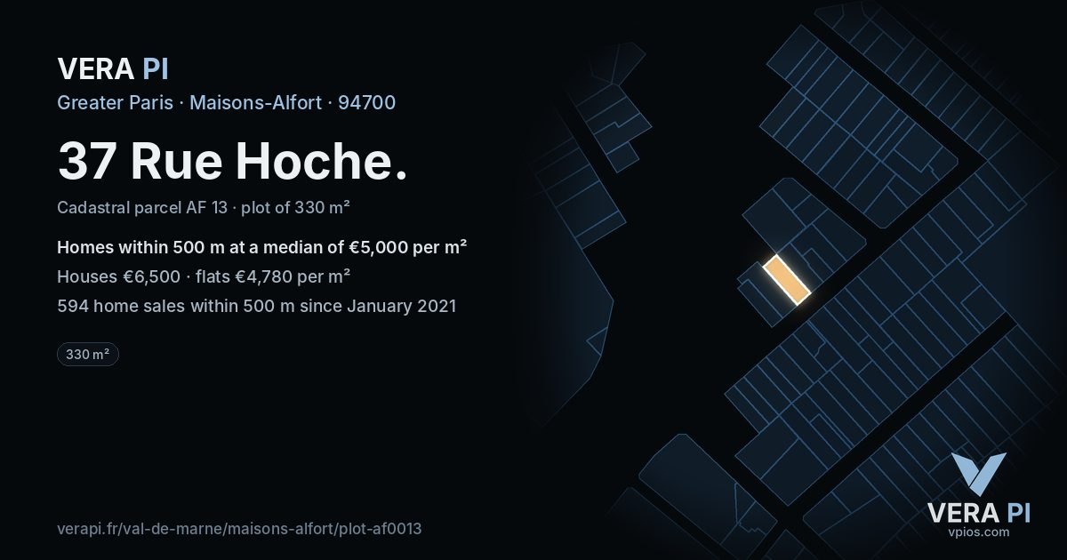 37 Rue Hoche, Maisons-Alfort at night – the plot lit, the parcels around coloured by the prices near them