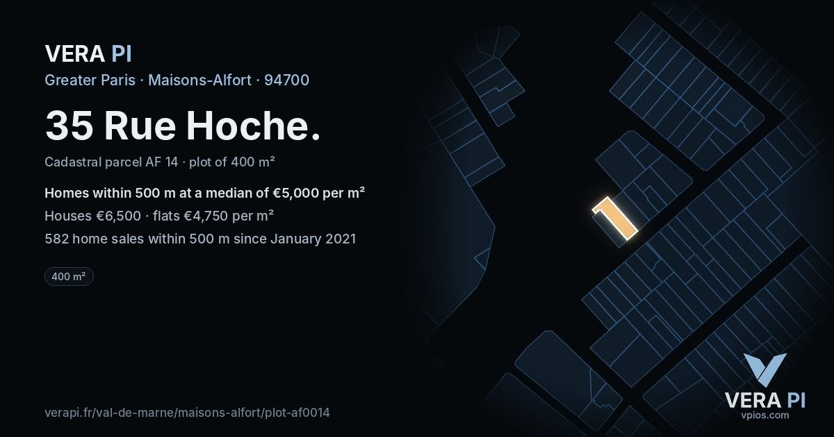 35 Rue Hoche, Maisons-Alfort at night – the plot lit, the parcels around coloured by the prices near them