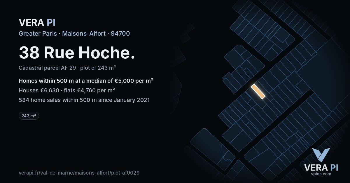 38 Rue Hoche, Maisons-Alfort at night – the plot lit, the parcels around coloured by the prices near them