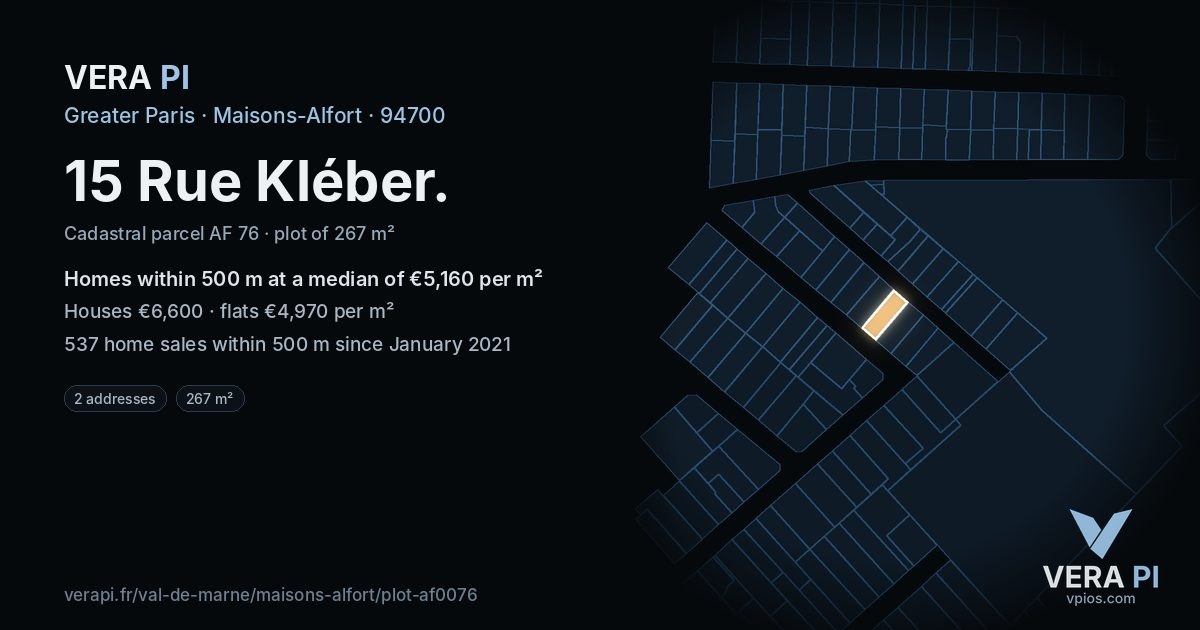 15 Rue Kléber, Maisons-Alfort at night – the plot lit, the parcels around coloured by the prices near them