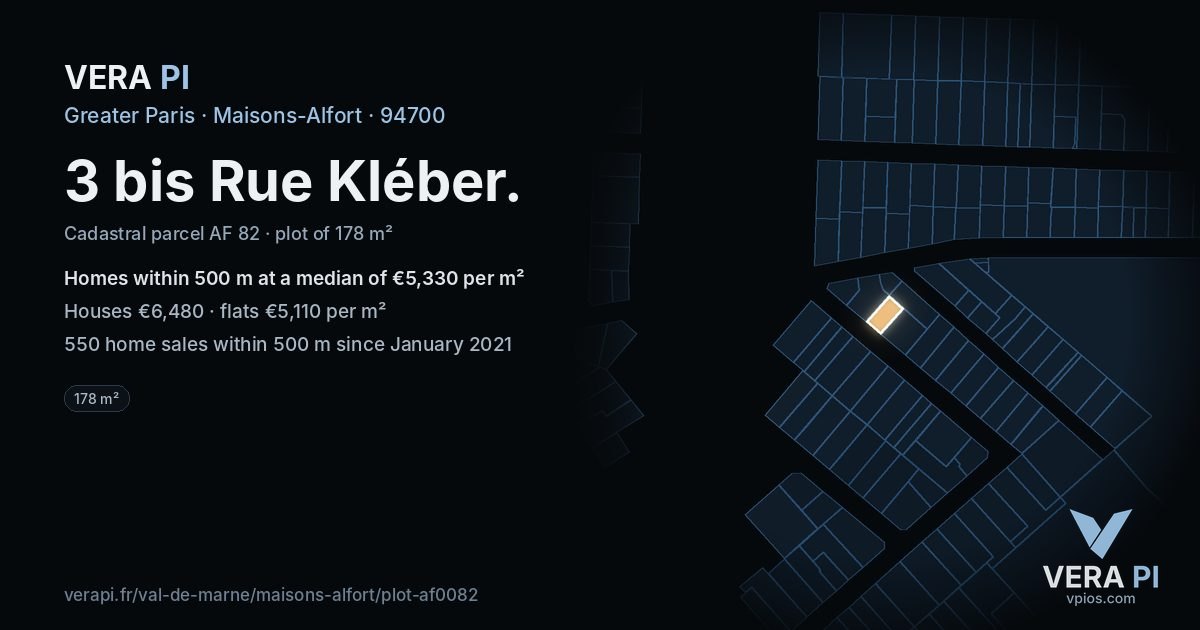 3 bis Rue Kléber, Maisons-Alfort at night – the plot lit, the parcels around coloured by the prices near them