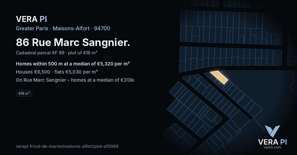 86 Rue Marc Sangnier, Maisons-Alfort at night – the plot lit, the parcels around coloured by the prices near them