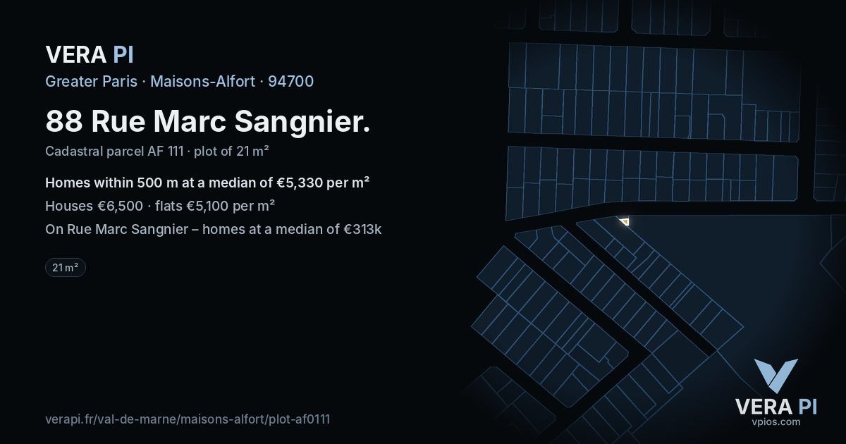 88 Rue Marc Sangnier, Maisons-Alfort at night – the plot lit, the parcels around coloured by the prices near them