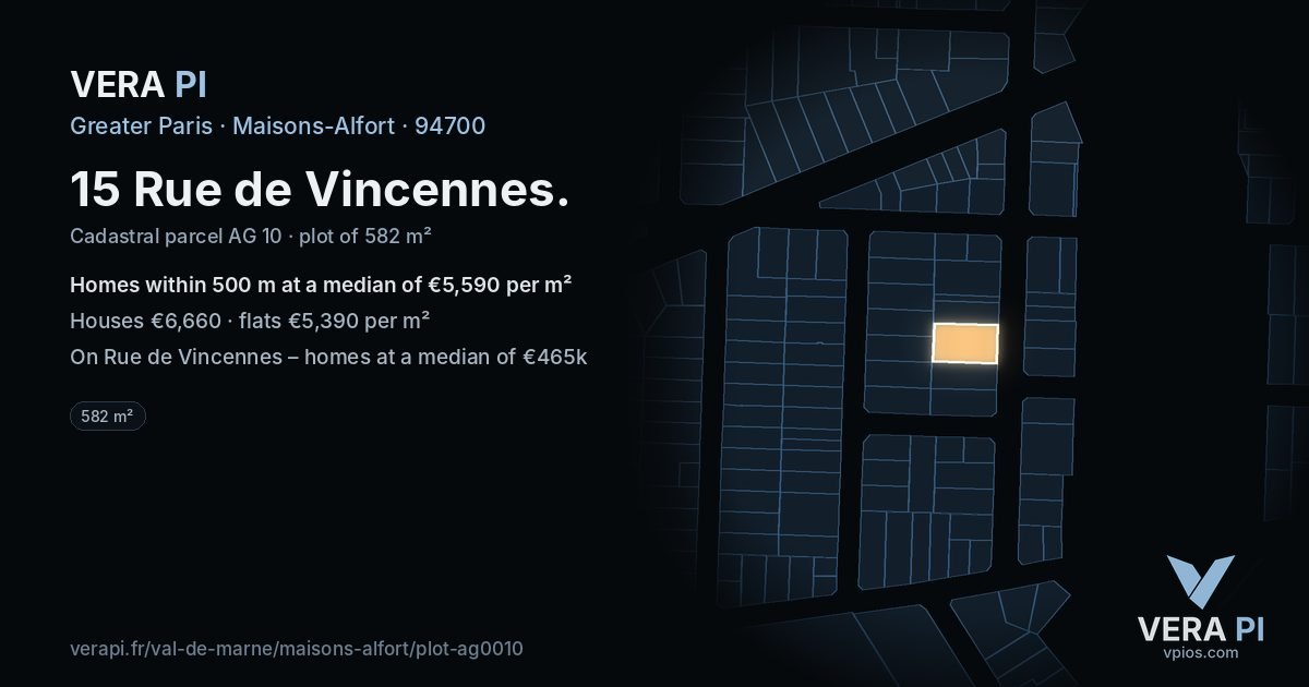 15 Rue de Vincennes, Maisons-Alfort at night – the plot lit, the parcels around coloured by the prices near them