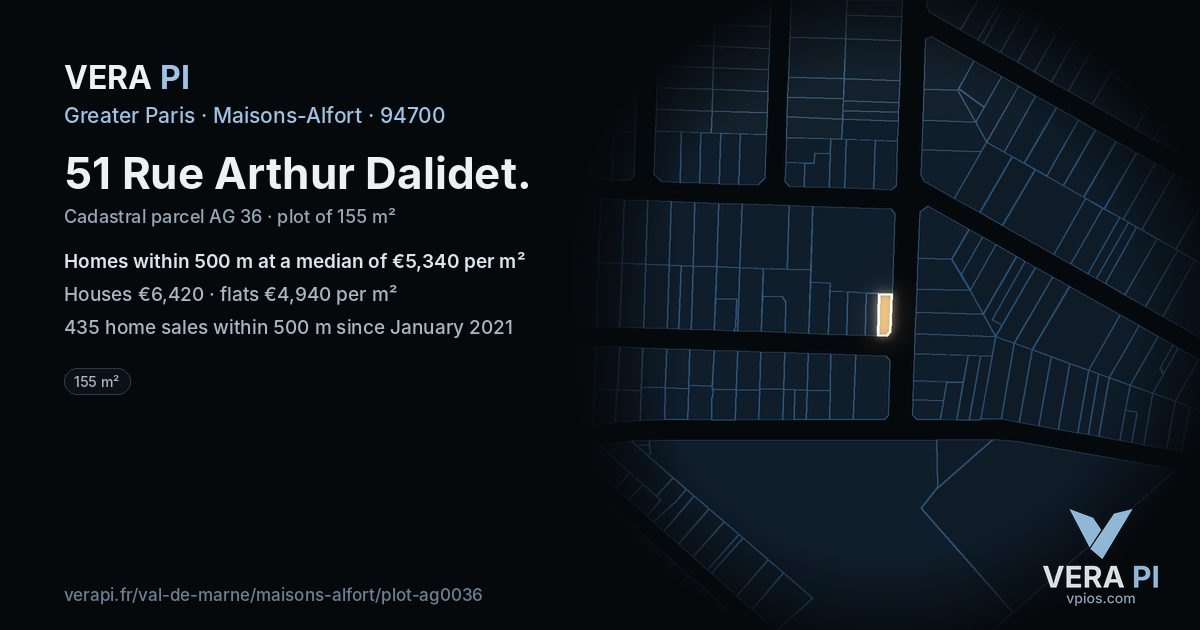 51 Rue Arthur Dalidet, Maisons-Alfort at night – the plot lit, the parcels around coloured by the prices near them