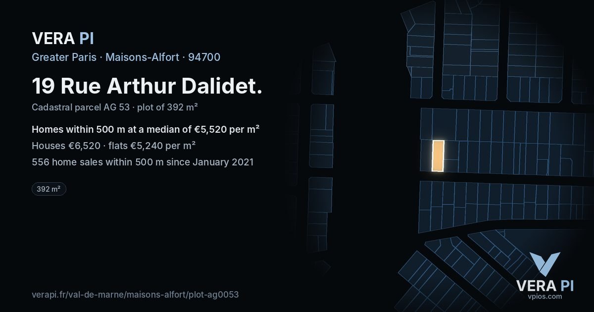19 Rue Arthur Dalidet, Maisons-Alfort at night – the plot lit, the parcels around coloured by the prices near them