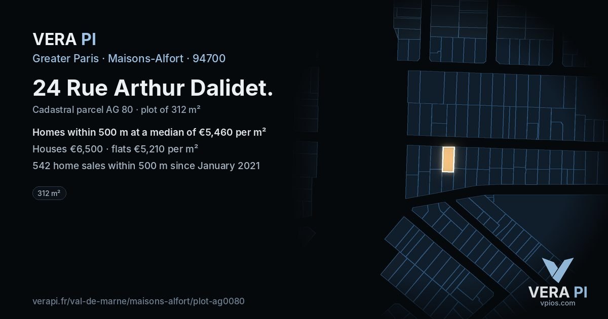 24 Rue Arthur Dalidet, Maisons-Alfort at night – the plot lit, the parcels around coloured by the prices near them