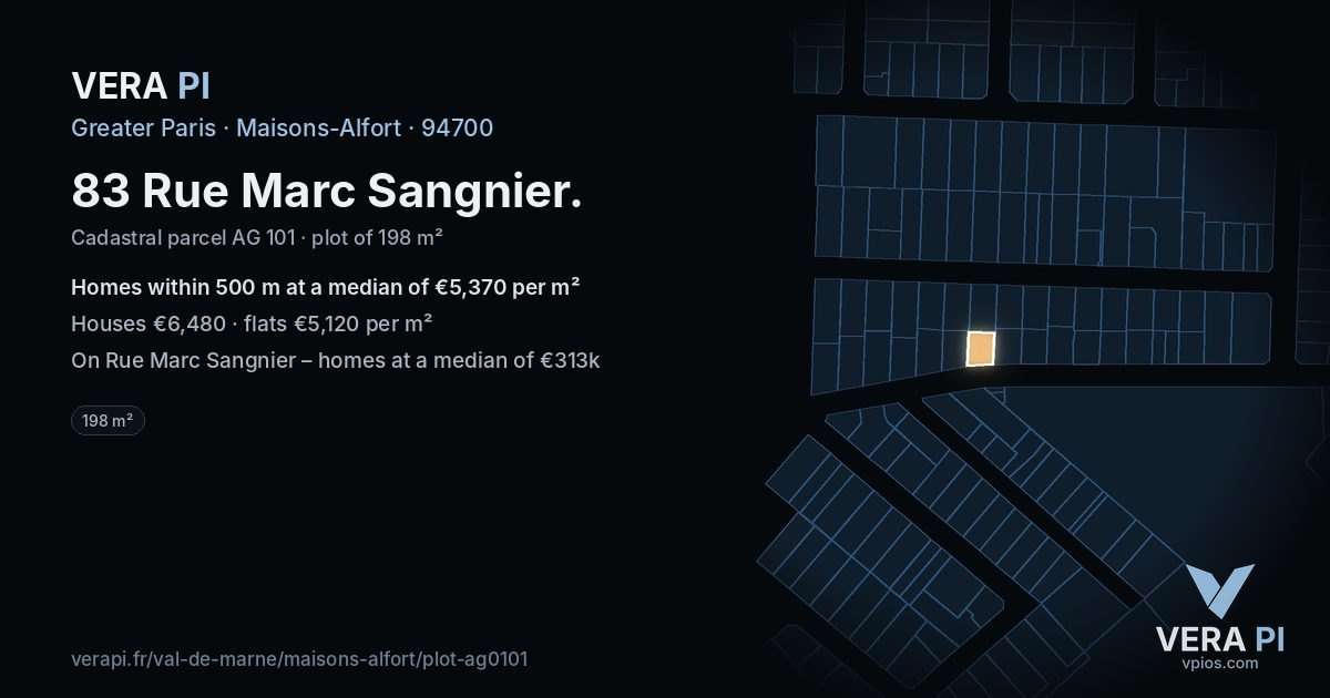 83 Rue Marc Sangnier, Maisons-Alfort at night – the plot lit, the parcels around coloured by the prices near them