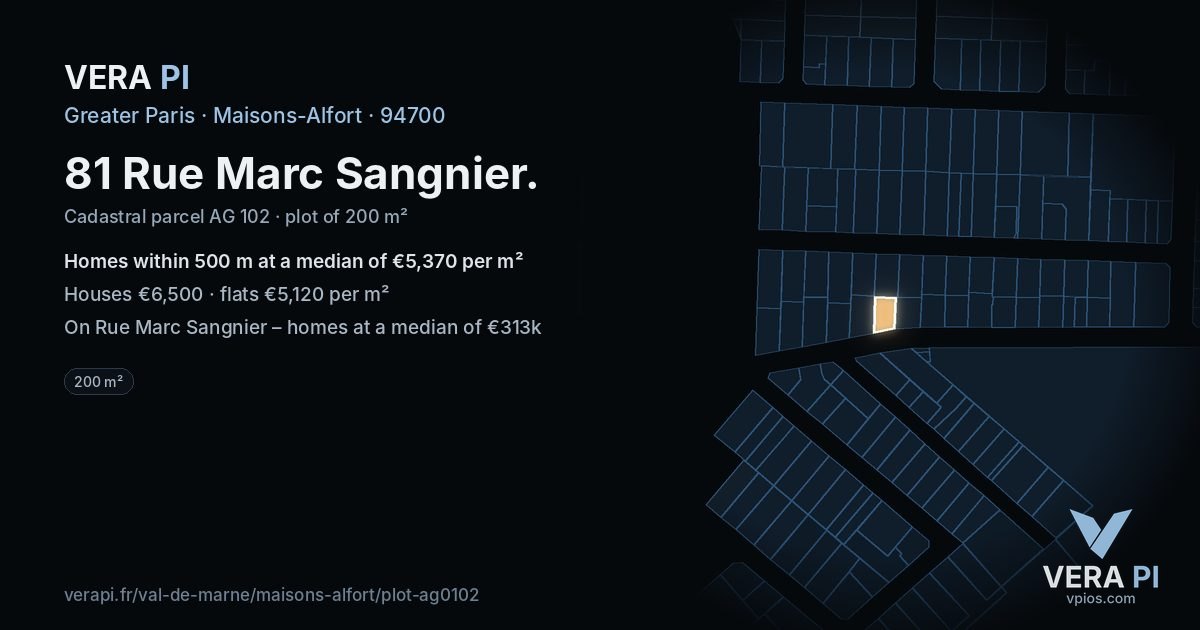 81 Rue Marc Sangnier, Maisons-Alfort at night – the plot lit, the parcels around coloured by the prices near them