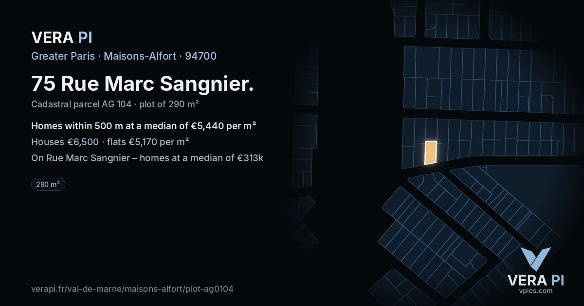 75 Rue Marc Sangnier, Maisons-Alfort at night – the plot lit, the parcels around coloured by the prices near them