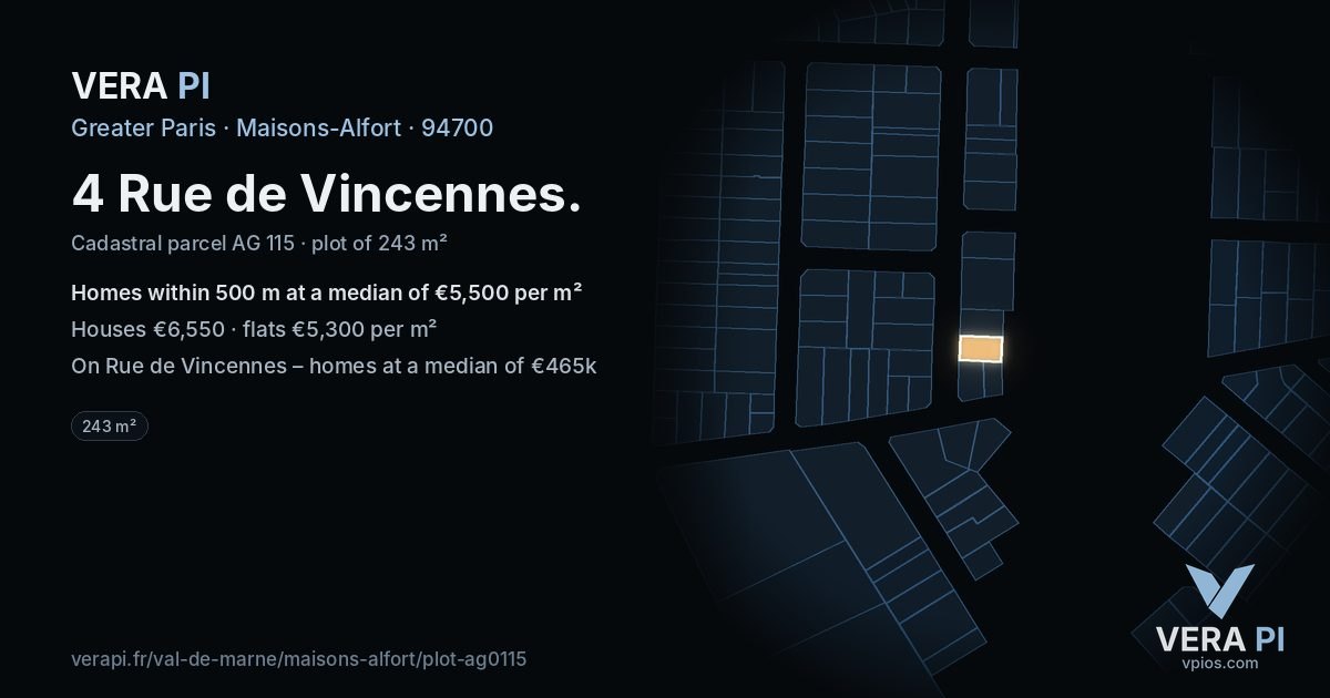 4 Rue de Vincennes, Maisons-Alfort at night – the plot lit, the parcels around coloured by the prices near them