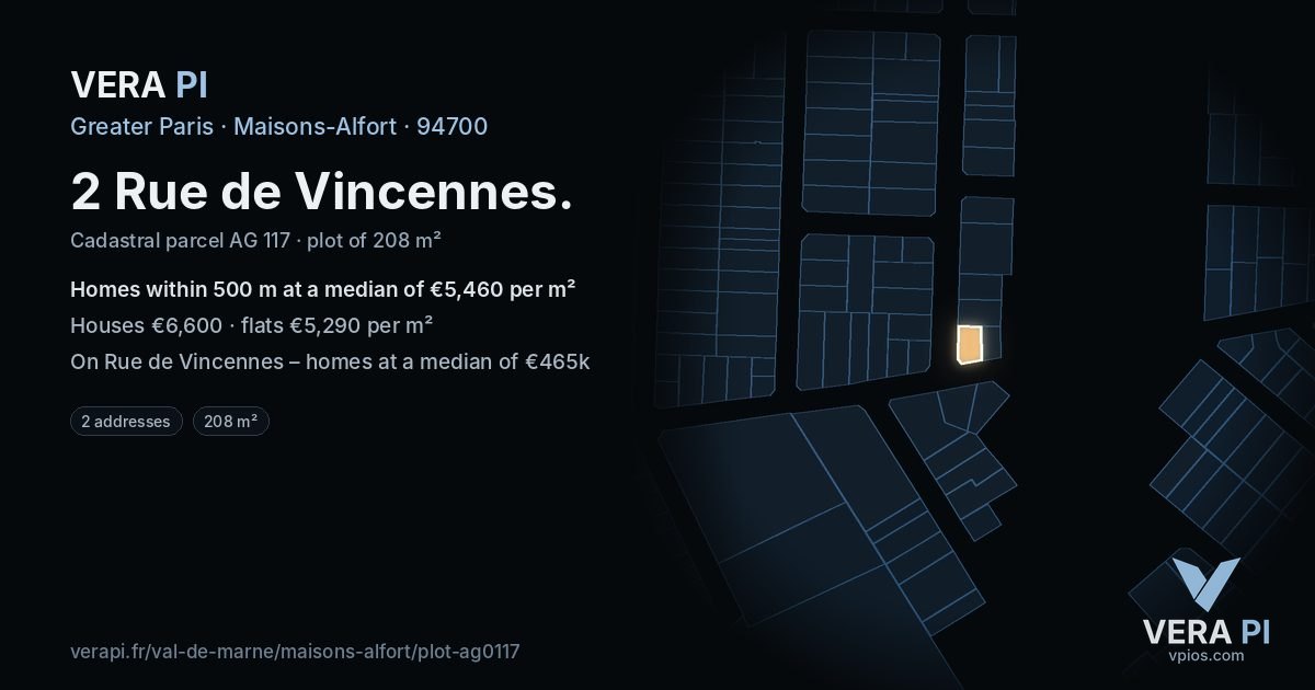 2 Rue de Vincennes, Maisons-Alfort at night – the plot lit, the parcels around coloured by the prices near them