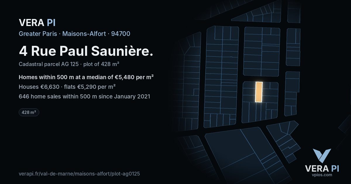 4 Rue Paul Saunière, Maisons-Alfort at night – the plot lit, the parcels around coloured by the prices near them