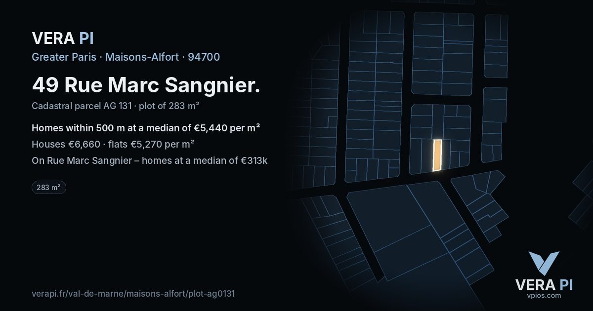 49 Rue Marc Sangnier, Maisons-Alfort at night – the plot lit, the parcels around coloured by the prices near them