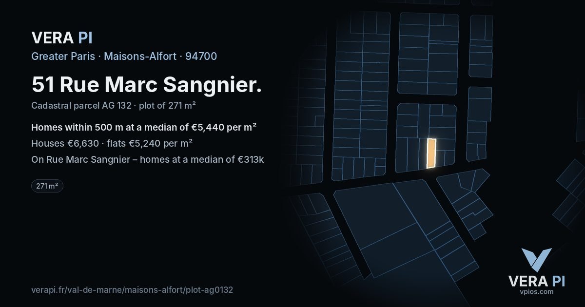 51 Rue Marc Sangnier, Maisons-Alfort at night – the plot lit, the parcels around coloured by the prices near them