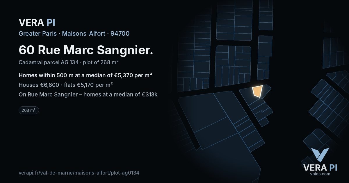 60 Rue Marc Sangnier, Maisons-Alfort at night – the plot lit, the parcels around coloured by the prices near them